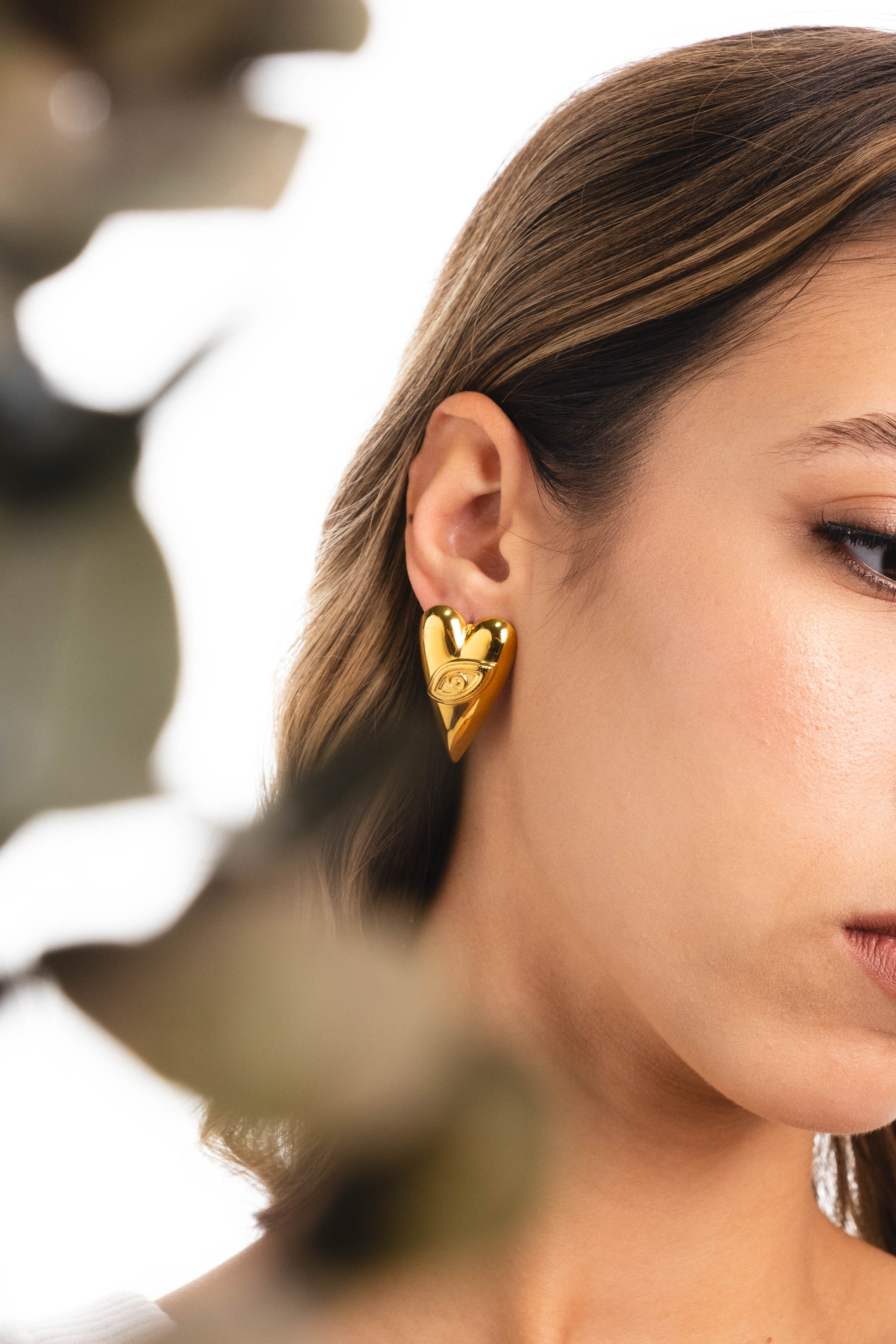 Claire Gold-Colored Tarnish-Resistant Steel Eye Heart Earrings