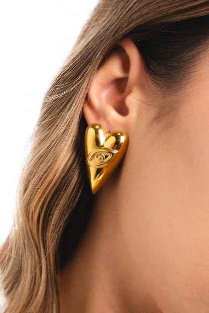Claire Gold-Colored Tarnish-Resistant Steel Eye Heart Earrings