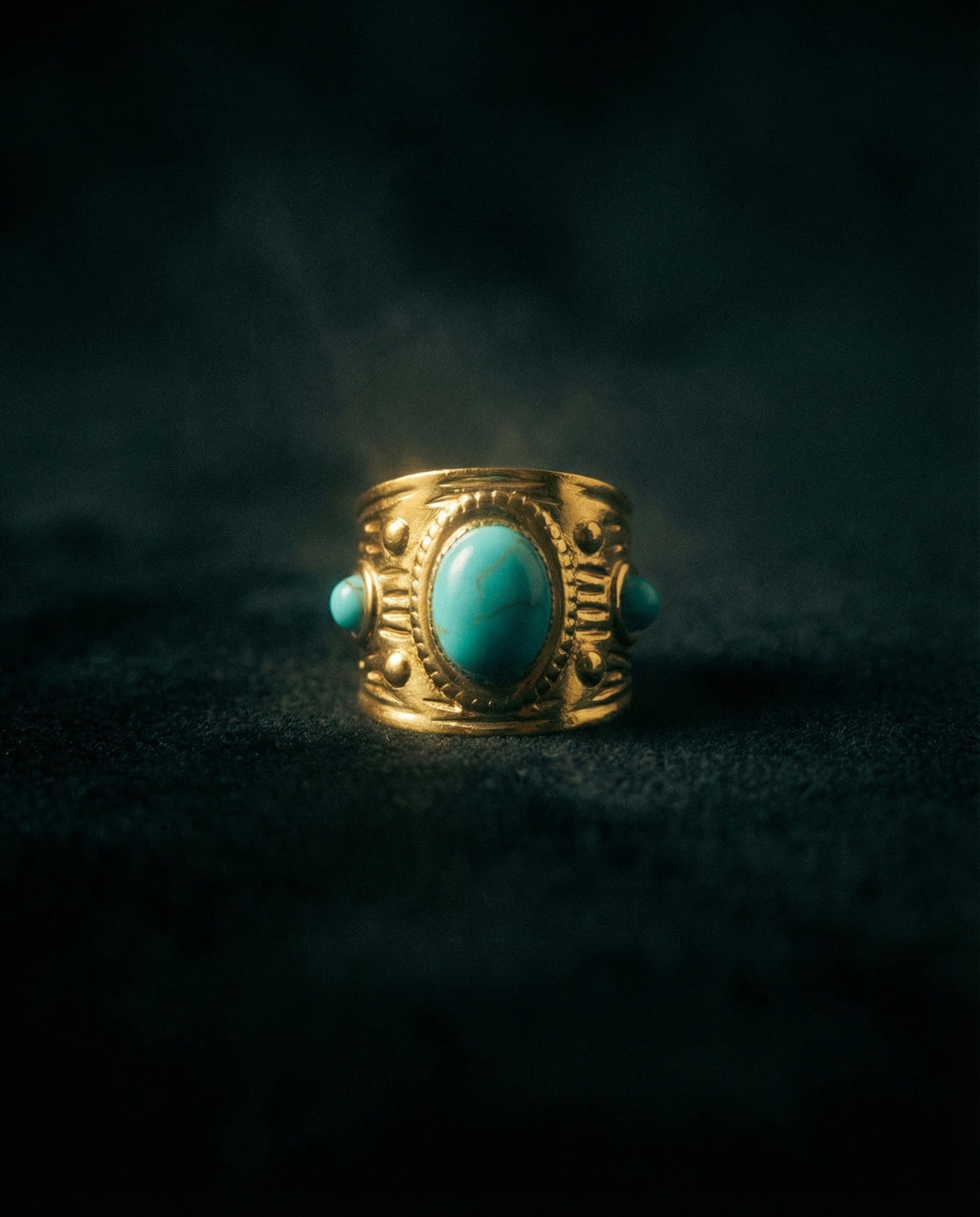 Elva Altın Renkli Kararmaz Firuze Taşlı Ayarlanabilir Yüzük