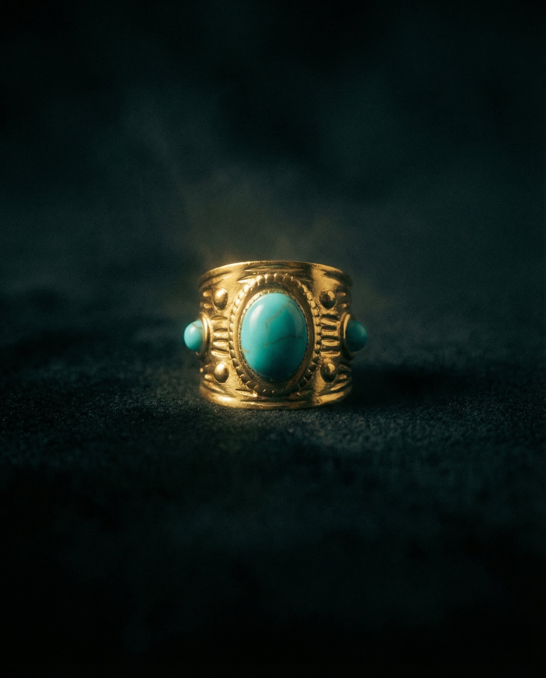 Elva Altın Renkli Kararmaz Firuze Taşlı Ayarlanabilir Yüzük