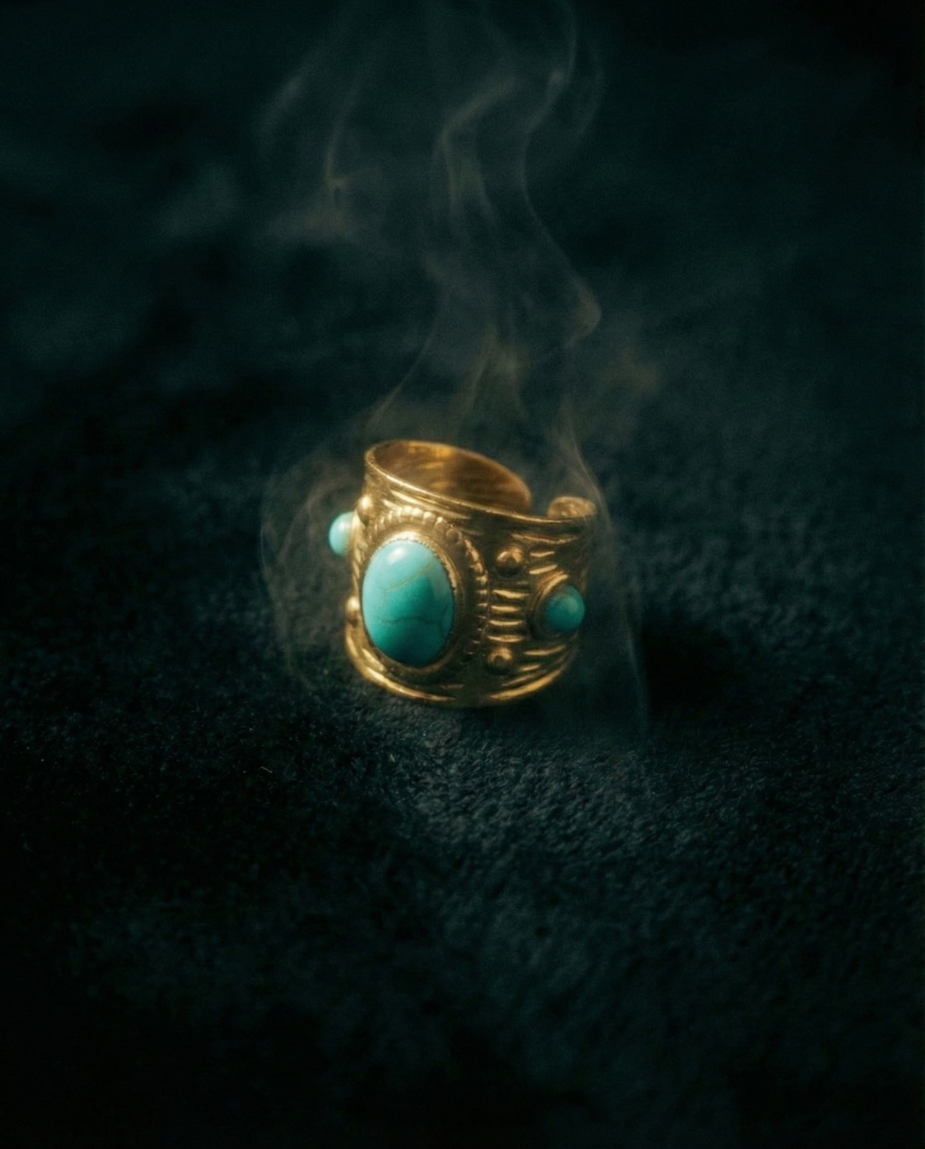 Elva Altın Renkli Kararmaz Firuze Taşlı Ayarlanabilir Yüzük