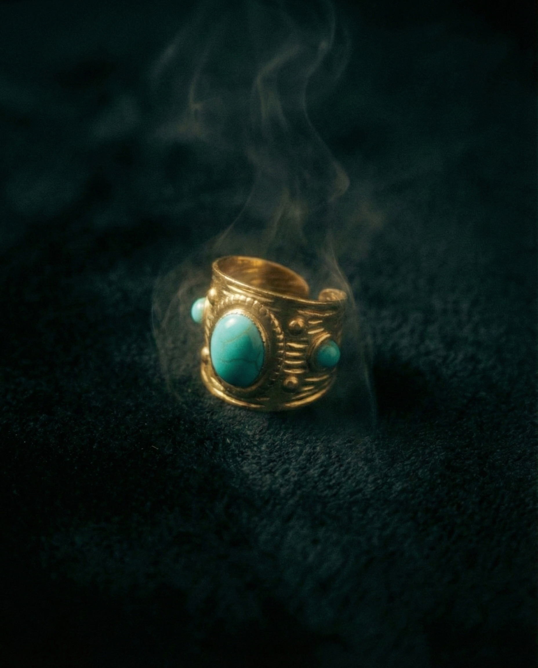 Elva Altın Renkli Kararmaz Firuze Taşlı Ayarlanabilir Yüzük