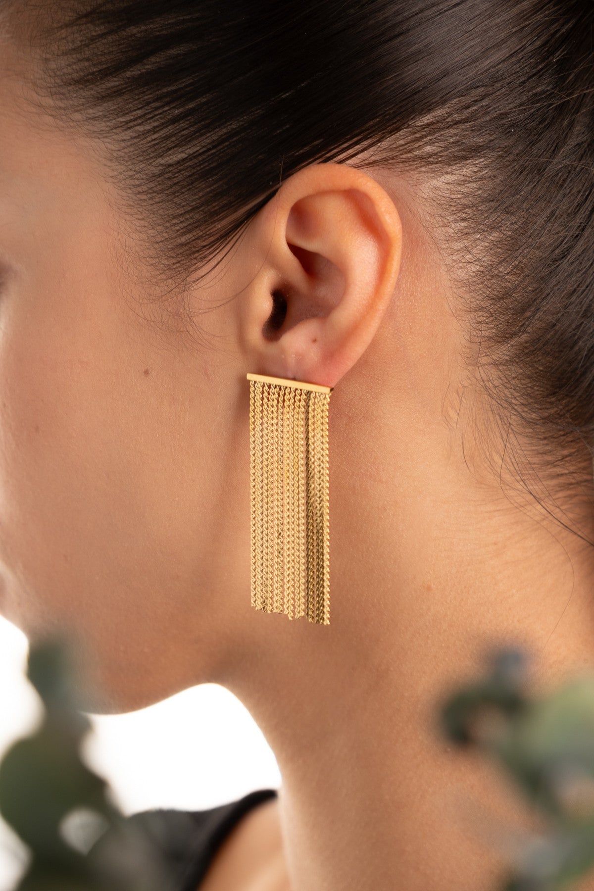 Moon Gold Colored Non-Tarnish Steel Movable Earring