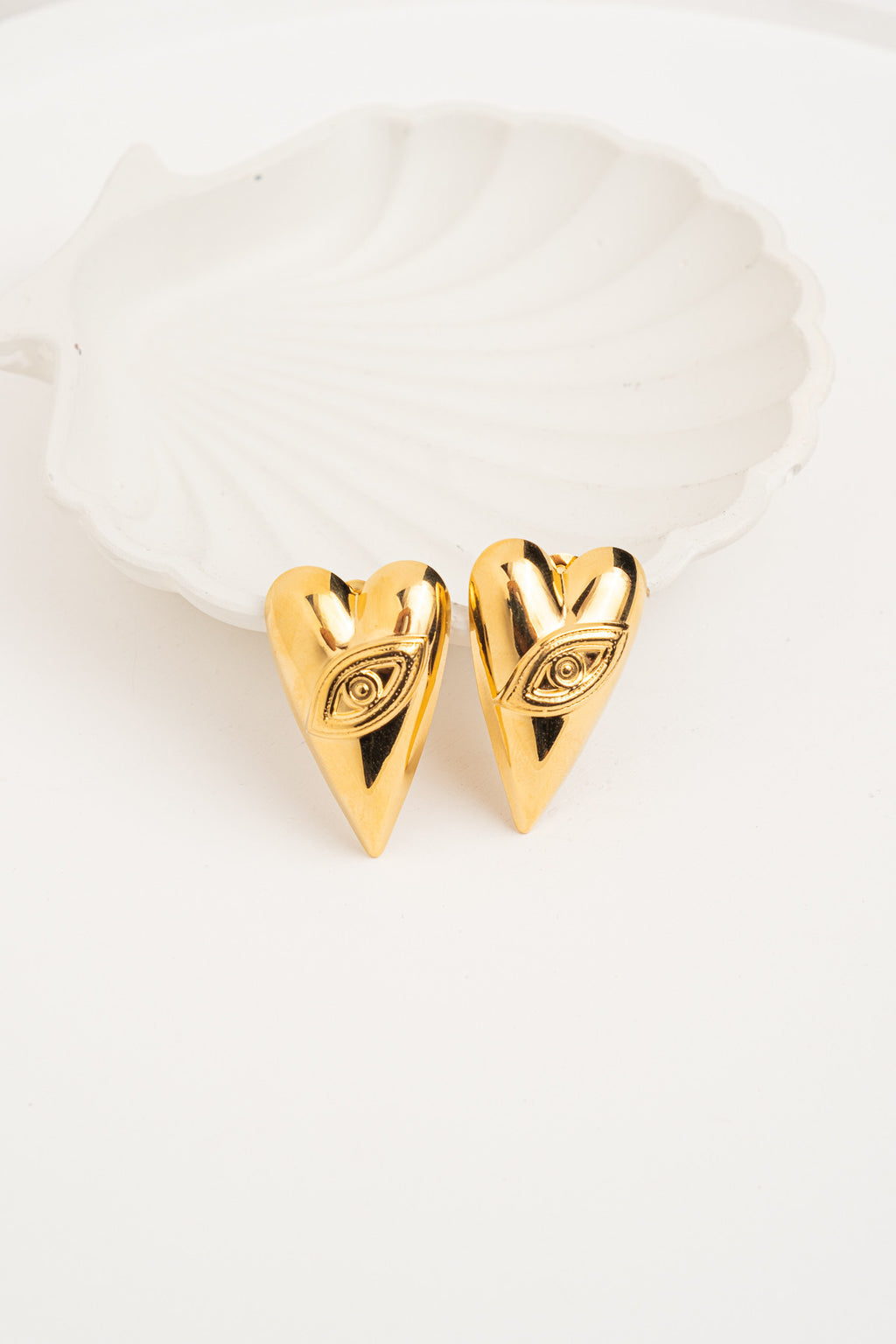 Claire Gold-Colored Tarnish-Resistant Steel Eye Heart Earrings