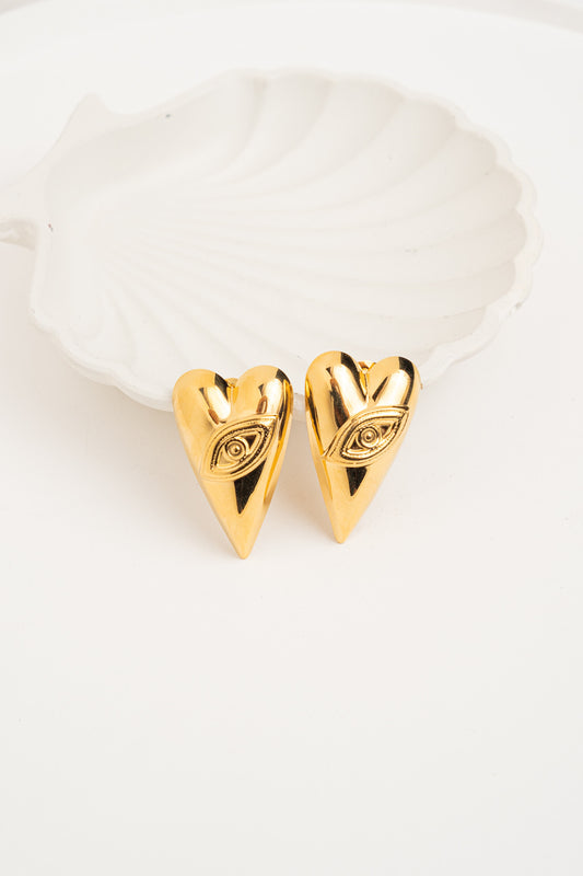 Claire Gold-Colored Tarnish-Resistant Steel Eye Heart Earrings