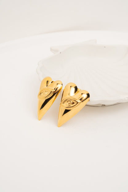 Claire Gold-Colored Tarnish-Resistant Steel Eye Heart Earrings