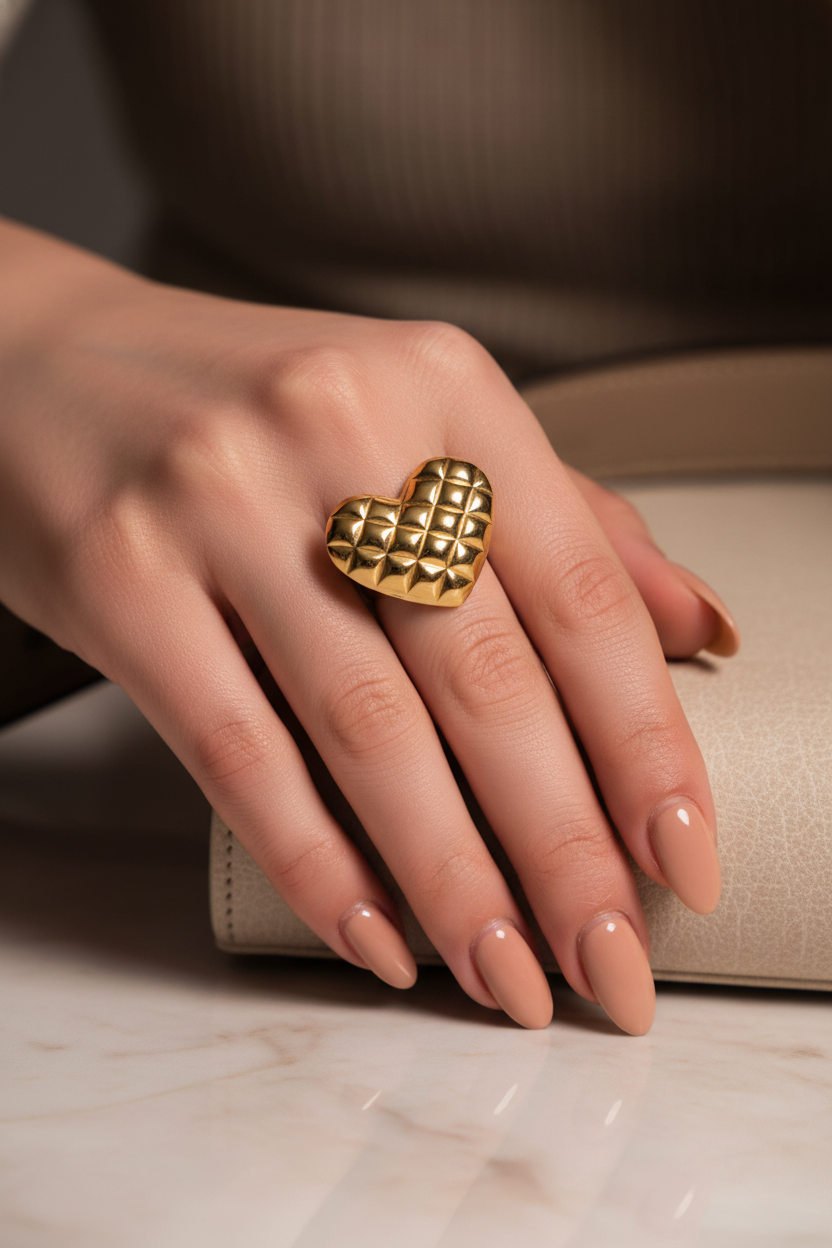 Patricie Altın Renkli Kararmaz Vintage Kalp Yüzük